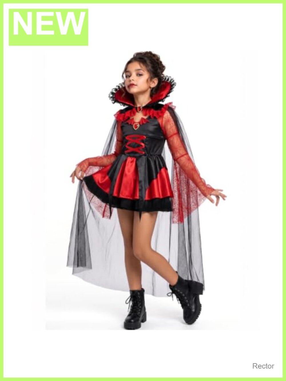 Girls' Gothic Vampire Costume Dress with Detachable Cape